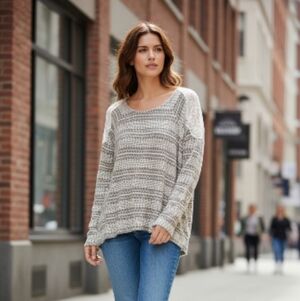 Mitto Shop Brown and White Patterned Cold Shoulder Top Sz Sm